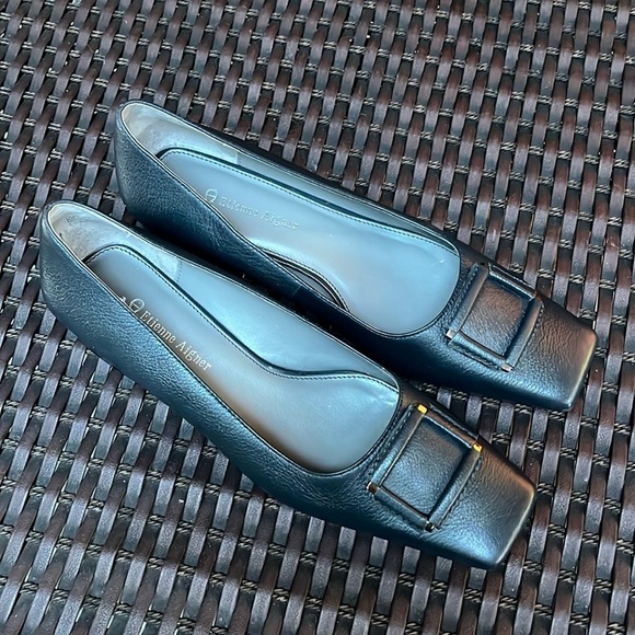 VINTAGE leather Etienne Aigner navy square toe  size 7.5 - Picture 1 of 13